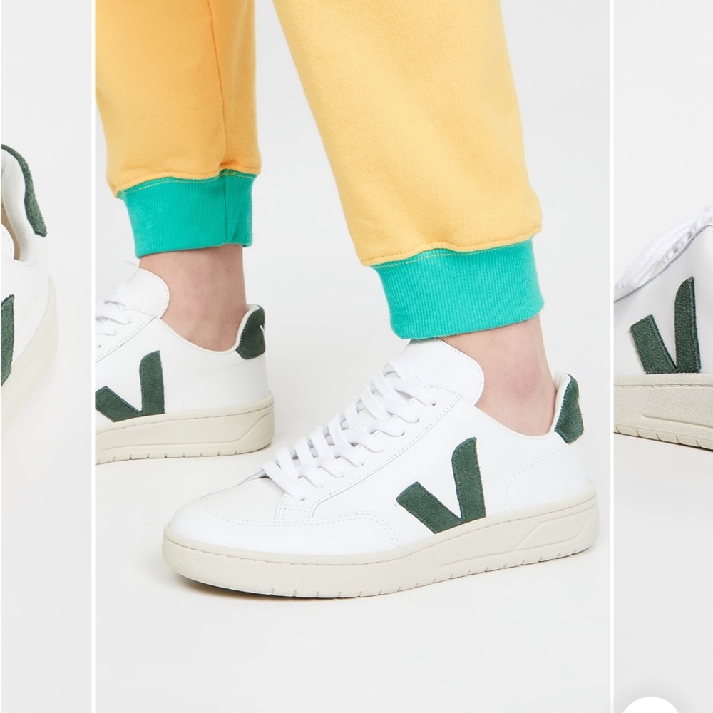 Veja V12 White and Green Sneakers